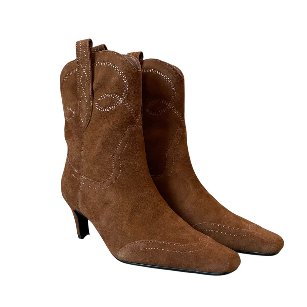 Black Suede Studio Suede Western Booties Women's US 8 Cela Snip Toe Brown NEW - Picture 15 of 16
